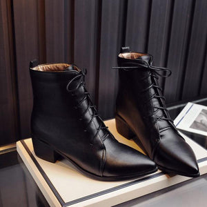 Contracted Lace-Up Pointed Toes Kitten Heels Ankle Boots