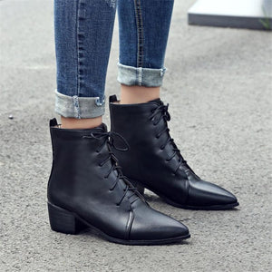 Contracted Lace-Up Pointed Toes Kitten Heels Ankle Boots