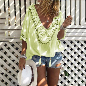 Bohemian Halflong Sleeves Tassel Lace Loose Shirt