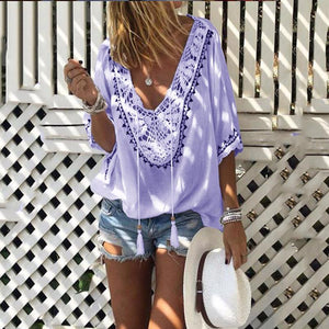 Bohemian Halflong Sleeves Tassel Lace Loose Shirt