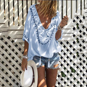 Bohemian Halflong Sleeves Tassel Lace Loose Shirt