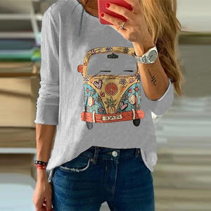 Women's Commuting Round Neck Long Sleeve Cartoon T-Shirt