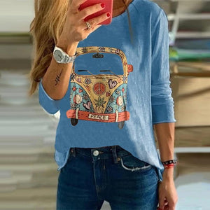 Women's Commuting Round Neck Long Sleeve Cartoon T-Shirt