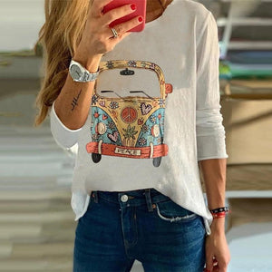 Women's Commuting Round Neck Long Sleeve Cartoon T-Shirt