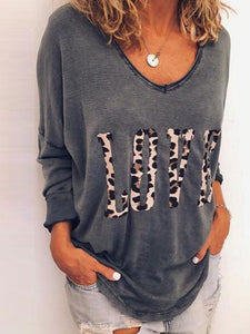 Casual Round Neck Long Sleeve Leopard Printed T-Shirt