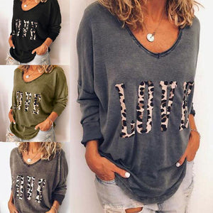 Casual Round Neck Long Sleeve Leopard Printed T-Shirt