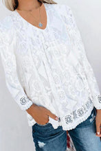 Load image into Gallery viewer, Cute V Neck Long Sleeve Lace Blouse