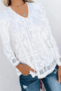 Cute V Neck Long Sleeve Lace Blouse