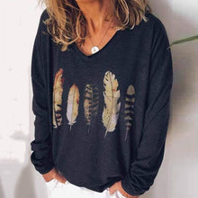 Load image into Gallery viewer, Casual V Neck Long Sleeves Printed Loose T-Shirt