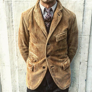 Lapel Corduroy Solid Color Coat