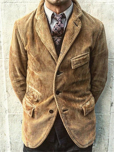 Lapel Corduroy Solid Color Coat