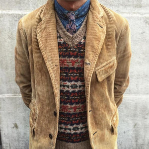 Lapel Corduroy Solid Color Coat