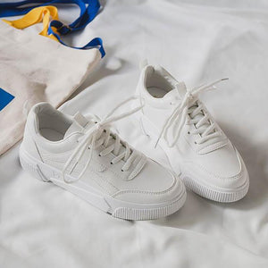 Contracted Style Lace-Up Pure Color Flat Sneakers