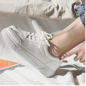 Contracted Style Lace-Up Pure Color Flat Sneakers