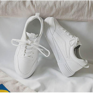 Contracted Style Lace-Up Pure Color Flat Sneakers