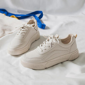 Contracted Style Lace-Up Pure Color Flat Sneakers