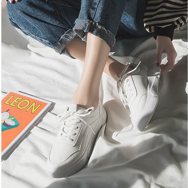 Contracted Style Lace-Up Pure Color Flat Sneakers