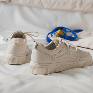 Contracted Style Lace-Up Pure Color Flat Sneakers