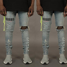 Load image into Gallery viewer, Fashion Printed Broken Hole Jeans