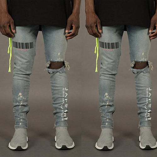 Fashion Printed Broken Hole Jeans