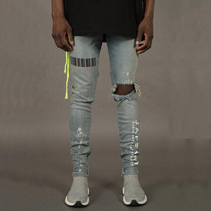 Fashion Printed Broken Hole Jeans