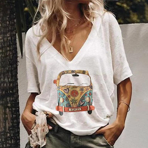 Fashion V Neck Printed Short Sleeve T-Shirt