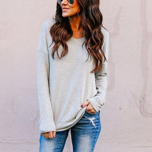 V Neck Backless Plain T-Shirts