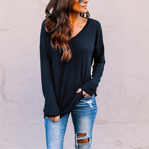 V Neck Backless Plain T-Shirts