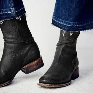 Vintage Zipper Design Pure Color Ankle Boots