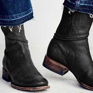 Vintage Zipper Design Pure Color Ankle Boots