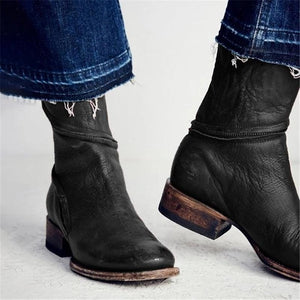 Vintage Zipper Design Pure Color Ankle Boots