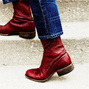 Vintage Zipper Design Pure Color Ankle Boots