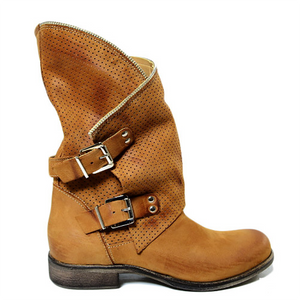 Women's Fashion Solid Color Belt Buckle Hollow Martin Boots