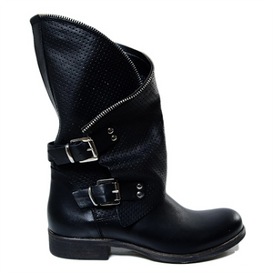 Women's Fashion Solid Color Belt Buckle Hollow Martin Boots