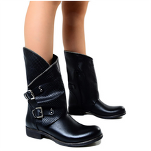 Load image into Gallery viewer, Women&#39;s Fashion Solid Color Belt Buckle Hollow Martin Boots