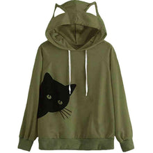 Load image into Gallery viewer, Cat Print Loose Hooded Sweatshirt