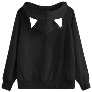 Cat Print Loose Hooded Sweatshirt