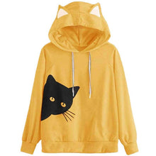 Load image into Gallery viewer, Cat Print Loose Hooded Sweatshirt