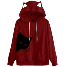 Load image into Gallery viewer, Cat Print Loose Hooded Sweatshirt