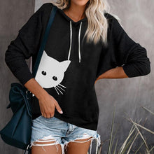 Load image into Gallery viewer, Cat Print Loose Hooded Sweatshirt