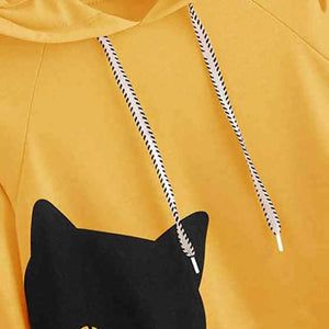 Cat Print Loose Hooded Sweatshirt