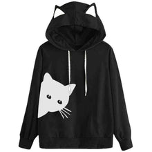 Load image into Gallery viewer, Cat Print Loose Hooded Sweatshirt