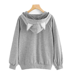 Cat Print Loose Hooded Sweatshirt