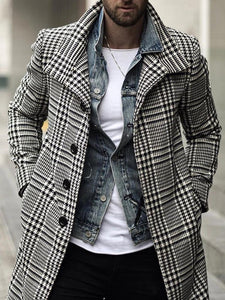 Fashion Plaid Lapel Single-Breasted Mid-Length Coat