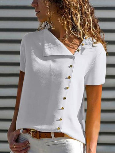 V Neck  Single Breasted  Plain  Blouses