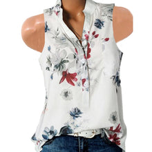 Load image into Gallery viewer, Sleeveless V Neck Flower Printed Shirt