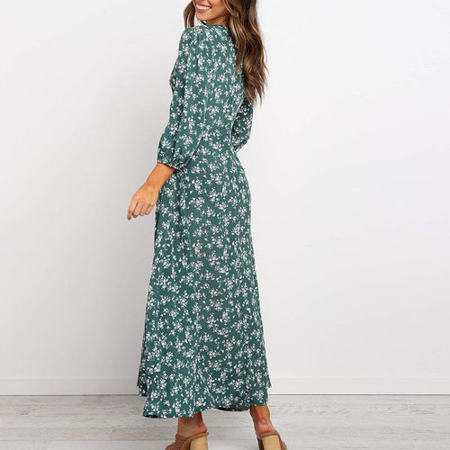 Maternity Casual Printed V-Neck Long-Sleeved High Waist Chiffon Dress