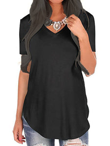 V Neck  Loose Fitting  Plain Short Sleeve T-Shirts