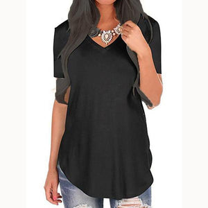 V Neck  Loose Fitting  Plain Short Sleeve T-Shirts