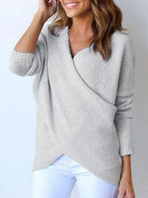 Load image into Gallery viewer, Surplice Curved Hem Long Sleeve Sweater